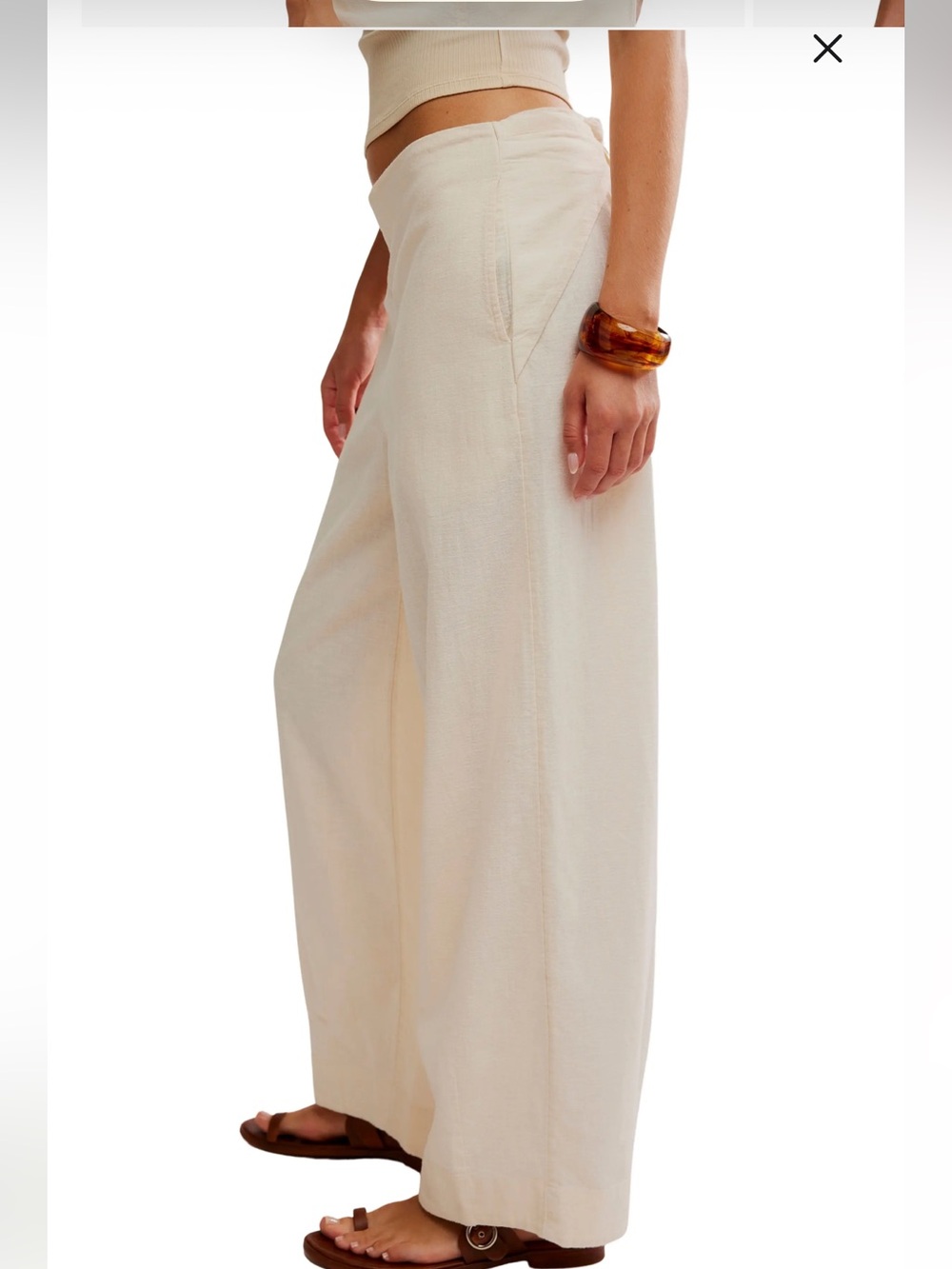 Free People Demi Wide Leg Linen Blend Pants Tea Cookie Color - Picture 3 of 15
